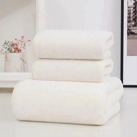 Serviette De Bain - Lot De 3 Serviettes En Coton Blanc - 1 Serviette De Bain 70x140 Cm 1 Serviette De Main 35x75 Cm 1 Gant De Toilette 35x75 Cm - Pour Adulte (1/5)