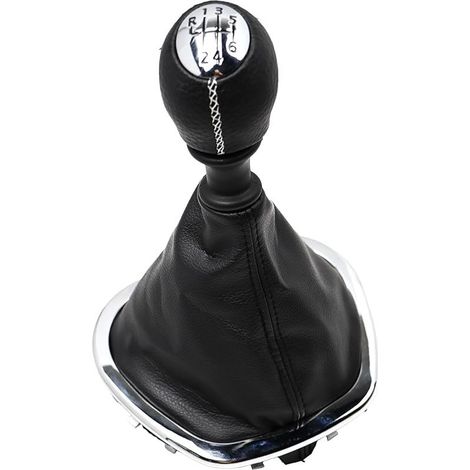 Pommeau de levier de vitesse et soufflet 6 vitesses pour Trafic Vivaro Talento 2014-2019 Boîte de vitesses manuelle en cuir chromé coutures blanches avec soufflet (1/5)