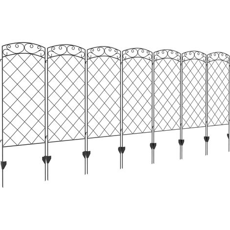 Set mit 7 dekorativen Metall-Gartenzäunen mit Ornamenten – 344 cm (L) x 110 cm (H), schwarz