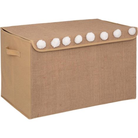 Atmosphera – Coffre de rangement pliable marron caramel 70L – Jute naturel et polypropylène – Dimensions L. 36 x P. 36 x H. 57 cm – Poignée pour transport facile (1/10)