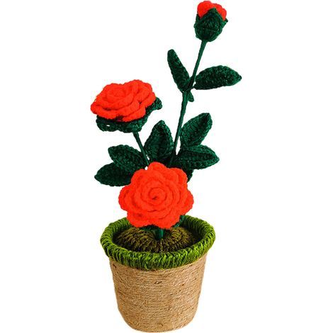 Plante en Pot Tricotée, Pot de Tournesols tissé Authentique et Vif pour la Décoration de la Maison de Table de Tableau de Bord de Voiture (220209HJ02-2) (1/5)