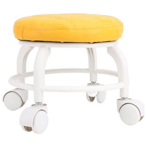 Pair - Siège à roulettes bas tabouret en cuir PU roue muette chaise ronde pivotante en hauteur pour bureau à domicile Garage magasin Orange (1/5)