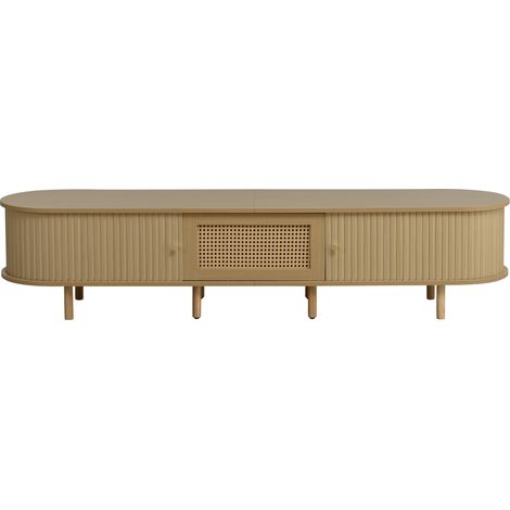 TV-Lowboard aus MDF in Holzoptik mit 2 Schiebetüren und 1 Schublade, 180x40x40 cm (1/5)