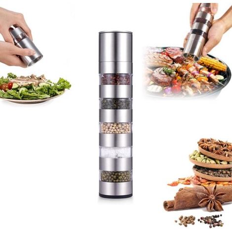 1 pieza, Mini especiero portátil de acero inoxidable, Mini salero, Tamaño de molienda ajustable, Plateado, 255,3 cm, camping, cocina (1/5)