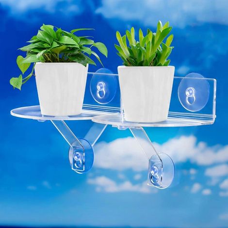 Acryl-Pflanzenregal mit Saugnäpfen und Halterung, halbkreisförmige Fensterbankverlängerung für Sukkulenten und Microgreens (2 Stück) (1/5)