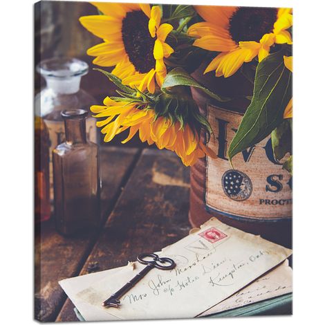 Stampa su tela "Botanica Girasoli Retro" 40x50