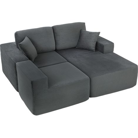 Canapé d'angle modulaire, convertible L profond, larges accoudoirs, 2 coussins, gris foncé (1/5)