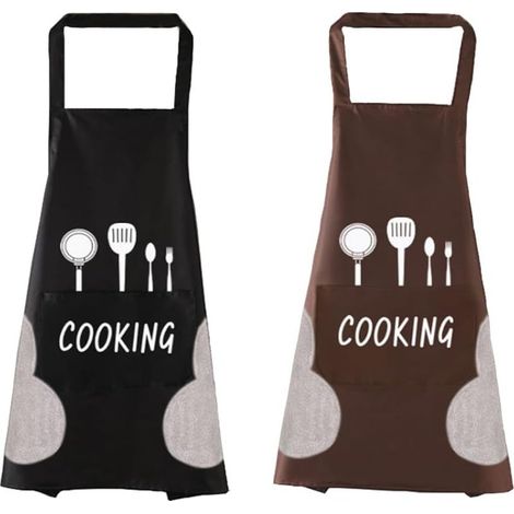2 Pièces Tablier de Cuisine Homme Femme Tablier Adulte Tablier Ètanche et Résistant à l'Huile Essuyant à la Main Tablier de Chef Tablier de Nettoyage avec Poches (1/5)