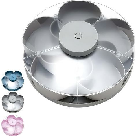 Plateau Tournant Compartimenté avec Couvercle – Plat de Service Rotatif 5 Sections pour Apéritifs, Légumes,Fruits et Sauces (Gris) (1/5)