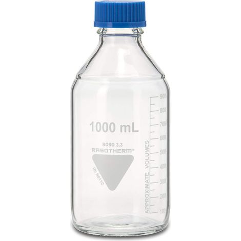 Rasotherm Bottiglie da laboratorio (Boro 3.3), GL45, tappo a vite blu, 1000 ml