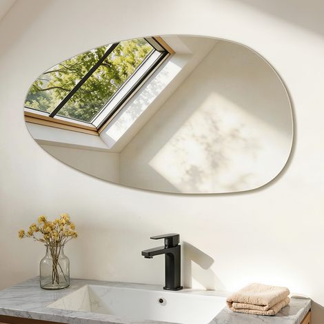 Miroir mural asymétrique 50×85 cm, sans cadre avec bords arrondis, ultra-fin 1 cm – S'AFIELINA