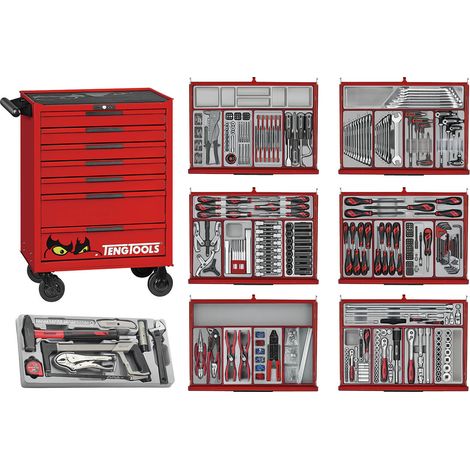 Servante d'atelier rouge 7 tiroirs mini master 628 outils Teng Tools TKW26R628T (1/5)
