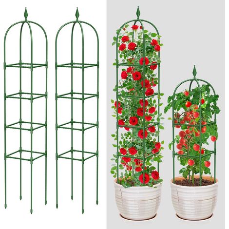 Treillis de jardin de 1,8 m pour plantes grimpantes, lot de 2 tuteurs obélisques robustes - Treillis réglable antirouille pour légumes, rosiers, usage intérieur/extérieur (1/5)