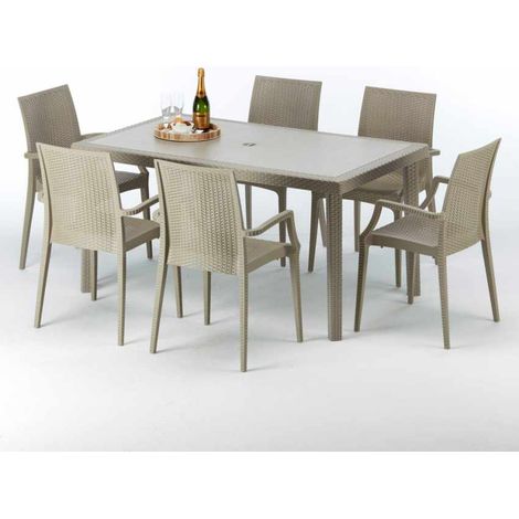 Tavolo Rettangolare Beige 150x90 cm con 6 Sedie Colorate Marion