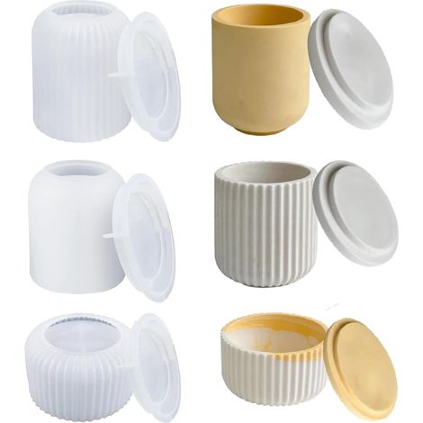 3 Pièces Moules en Silicone pour Bougeoir avec Couvercle Moules en Béton En Silicone pour Bougeoirs pour La Fabrication de Bougeoirs, La Décoration de Vases, L'artisanat de Bricolage (1/5)