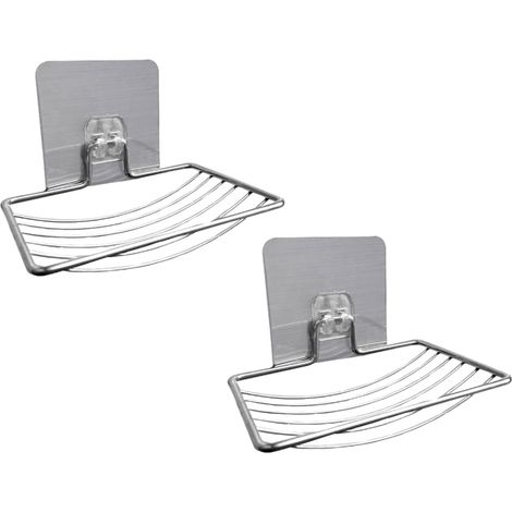 2 porte-savons muraux, sans perçage, acier inoxydable, rainuré, pour salle de bain et cuisine (1/5)