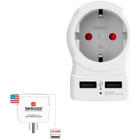 Adaptateur voyage mural EU vers US Skross avec 2 ports USB 5 V ⎓ 2,4 A blanc (1/5)