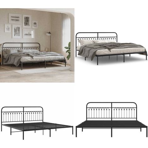 Cadre de lit métal sans matelas avec tête de lit noir 200x200cm - Cadre De Lit - Lit Double - Lit Metal - Lit Avec Têtedé Lit - Literie - Home & Living (1/5)