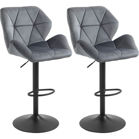 Set 2 Sgabelli da Bar Alti 57x58x97-117A cm Imbottiti Girevoli con Schienale e Poggiapiedi in Velluto Grigio (1/5)