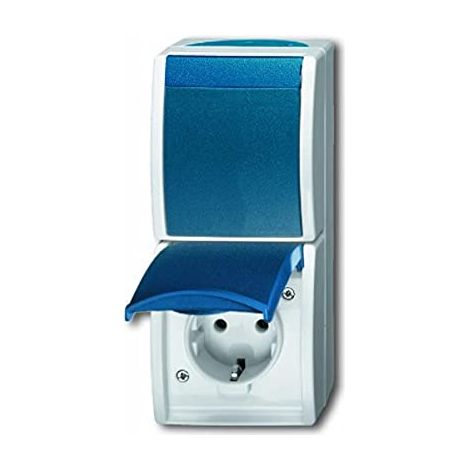 Busch-Jaeger Combinazione interruttore a bilanciere con presa SCHUKO® Safety+ 2-gang, Bilanciere, commutazione di spegnimento e deviazione 2P+PE grigio/blu-verde - ocean® (2601/6/20 EBW-53), 2CKA00168