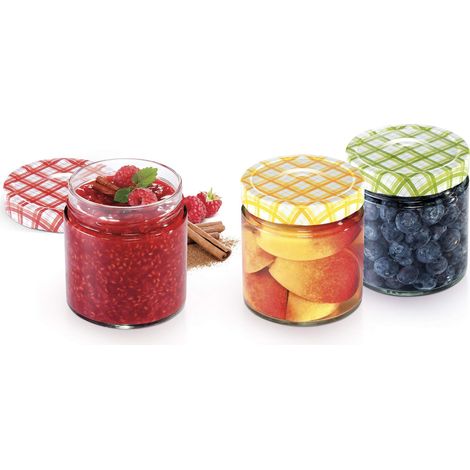 Tescoma 895114 Della Casa Vasetto per Conserve, Vetro, Trasparente/Tappo Multicolore, 400 ml, 3 Pezzo (1/4)