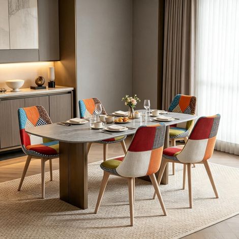 Juego de 4 sillas de comedor modernas, sillas de comedor con asientos tapizados y elegantes patas de madera, sillas funcionales y estéticas (solo 4 sillas disponibles). (1/5)