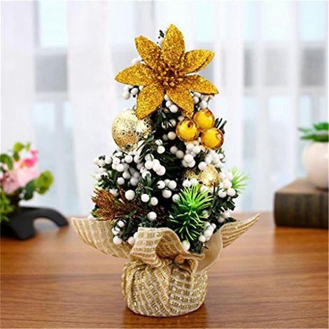 Mini-Weihnachtsbaumschmuck, kleiner Baum (20 cm), Bürodekoration, Weihnachtsdekoration, Schlafzimmerdekoration, Golddekoration (1/4)