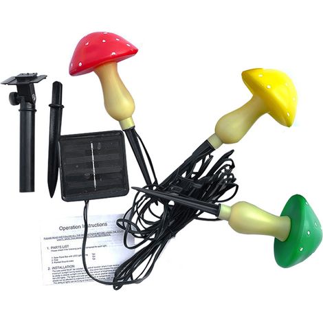 Guirlande lumineuse solaire en forme de champignon, éclairage automatique, 8 modes, blanc chaud, étanche IP65, décoration de jardin (1 paquet de 3 champignons) (1/5)