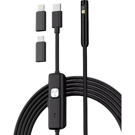 Endoscópio de 8 mm com lente dupla (Lightning/USB-C/MicroUSB) – Cabo rígido – 3,5 m