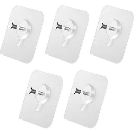 Juego de 5 ganchos autoadhesivos, no requiere perforación, tornillos de 8 mm, soporte de pared adhesivo de 6 cm de largo, fuerte adherencia. (1/5)