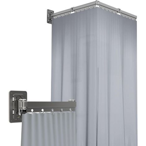 JSSEVN - Barra plegable para cortina de ducha (gris, plegable cuádruplemente, con empuñadura tipo pistola) 180 cm, apta para bañeras o duchas, no requiere perforación. Mampara de baño. (1/5)