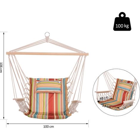 Fauteuil suspendu/balançoire avec barre transversale et coussin, crochet de plafond, structure, capacité de charge jusqu'à 100 kg, siège suspendu pour une utilisation intérieure/extérieure, jardin, te (1/5)