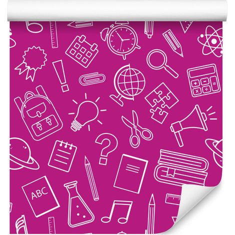 Tapete Schulmaterialien lila und puderrosa, lila Hintergrund 50x1000 cm (1/5)