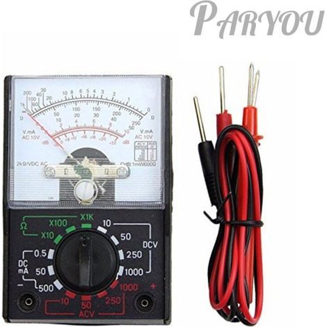 AC/DC Analog Multimeter – Voltage Range 0-1000V – Current 0-500mA – 1K Ohmmeter – Decibels -20 to +22dB – Test Leads Included (1/5)