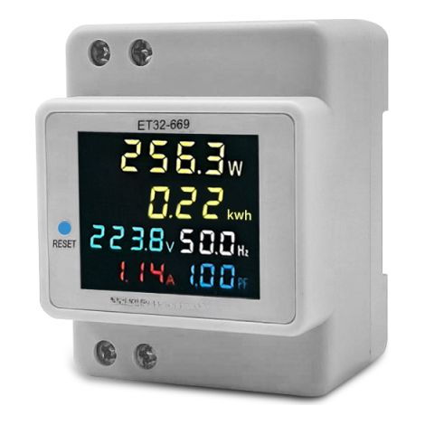 Medidor de energía digital monofásico para consumo eléctrico doméstico (CA 40V-300V, 100A): voltímetro, amperímetro, medición de potencia (vatios, kWh), frecuencia y factor de potencia con pantalla LC (1/5)