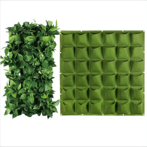 Filiyano-Jardinière murale en feutre à 49 poches 1x1m - jardinière en feutre vert foncé pour mur végétal vertical d'intérieur, jardinière suspendue (1/4)