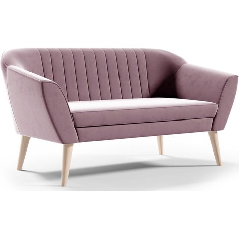 Sofello Sofa 2 Sitzer -- SUZI -- Rosa Sitzbank Samt Holzfüße Schnelle Lieferung skandinavischer Stil - schöne Steppung (1/5)