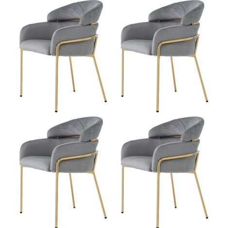 Lot de 4 chaises de salle à manger en velours gris avec pieds métalliques (1/5)