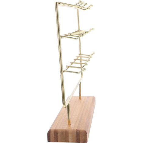 Présentoir à Bijoux en Fer avec Base en Bois Massif 18 Crochets pour Boucles D’Oreilles Bracelets et Colliers Support Organisateur Multi-Niveaux pour Boutiques et Rangement (1/5)