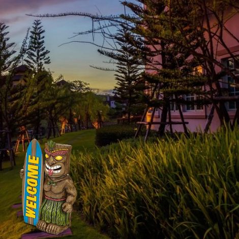 [Figura de jardín] [Cartel de bienvenida con tabla de surf] [Decoración] Figura de tabla de surf con cartel de bienvenida hecha de resina, dimensiones 5 × 10 × 15 cm, decoración para exteriores para p (1/5)