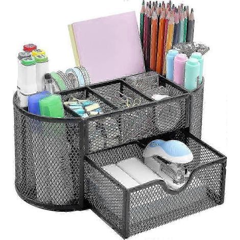 Organiseur de bureau élégant en maille, rangement pour fournitures de bureau avec porte-palette multifonctionnel, structure robuste en métal et maille pour votre bureau ou votre domicile. (1/4)