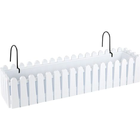 Fioriera Rettangolare Con Sistema Di Drenaggio Conservazione Acqua Balconiera Con Supporti Da Ringhiera Appesa Inclusi Balcone Design Moderno Vaso Piante Fiori Bianco - 75 cm 14Lt