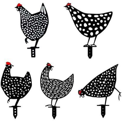 Décoratif de jardin Lot de 5 poules réalistes - Décoration de jardin - Décoration en forme de poulet - Silhouette de cour (1/5)