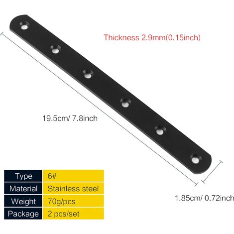 (2 pièces - 195 x 18,5 mm) Support plat droit, équerre de fixation métallique plate, équerre de réparation, plaque de renfort métallique (1/5)