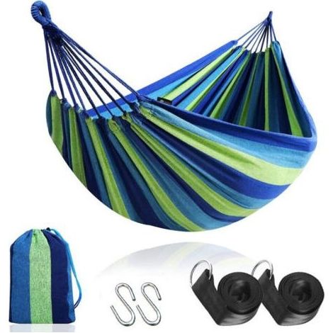 Hamac extérieur Double Coton Jardin, Hamac Toile adapté pour Porche, Voyage, Camping (1/4)