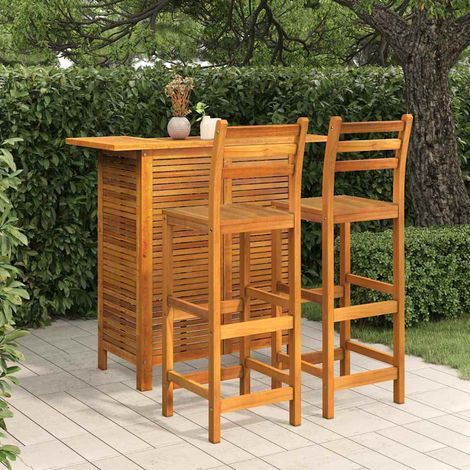 Ensemble Table de bar + 2 Chaises de bar de jardin - Table Haute avec 2 Tabourets Bois d'acacia solide BV565481 - BonneVie (1/5)