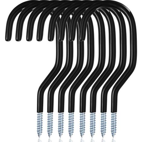 8 Pcs Crochet de Vélo, Support Velo Mural, Crochets de Rangement, Porte Velo Mural, Crochets de Garage, Crochets à Visser pour Plafond de Garage Vélos Outils électriques Tuyaux Arrosage(Noir) (1/4)
