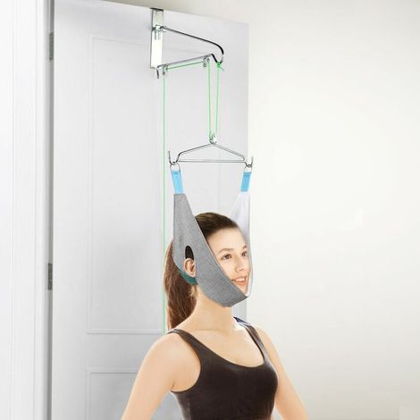 Marco de tracción cervical gris, tipo gancho para estiramiento en casa, soporte para columna cervical, marco corrector cervical, para cocina, baño y hogar. (1/5)