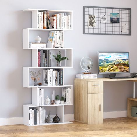 Bibliothèque design, meuble de bureau, étagère en bois blanc 80 x 24 x 191 cm (1/5)