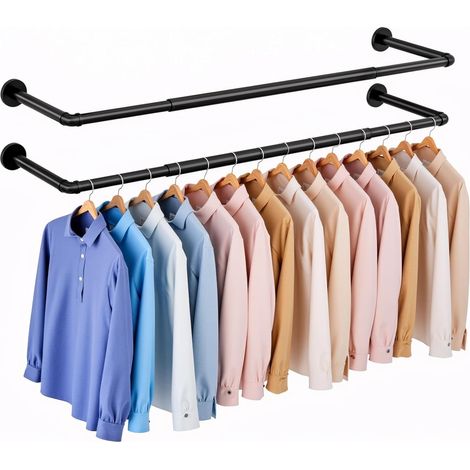 Tringle Vêtement Murale Lot de 2 Extensible Porte Vêtements Mural Industriel 111.5cm Portemanteaux Muraux Multifonction Barre Dressing pour Salon Chambre Gain de Place en Métal (1/5)